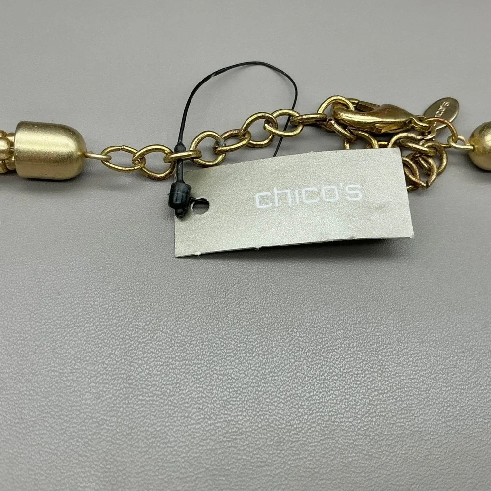 Chico's Necklace NWT White Gold Multi Strand Seed Bead Tassel Statement Jewelry